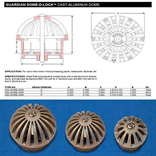 Guardian Drain Lock Dome-D-Lock Commercial Floor Sink Locking Dome Strainer For Restaurants, Hotels, Kitchens, Managers To Prevent Clogs and Pipe Damage 3 Inch