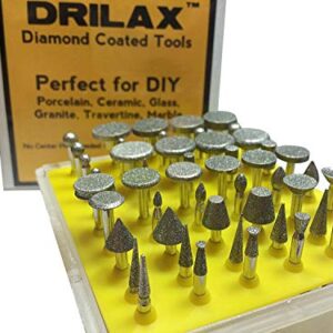 Drilax 50 Pieces Diamond Drill Bit Burr Set Grit 120 Sea Glass for Crafts Rocks Marble Porcelain Hand Drill Jewelry Making Lapidary Engraving Compatible with Dremel Tool Accessories 1/8 Inch