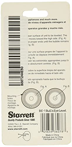 Starrett BE-1 Acrylic Circular Bullseye Level with Flange, 1.180" Diameter, Black