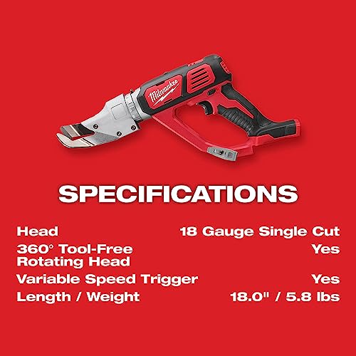 Milwaukee 2637-20 M18 Cordless 18 Gauge Single Cut Shear - Bare tool