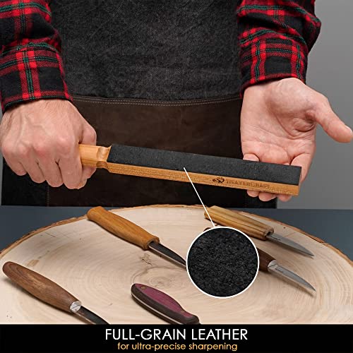 BeaverCraft Leather Strop for Knife Sharpening Strop with Polishing Compound - Stropping Leather Knife Sharpener - Carving Knife Strop Kit & Honing Compound - Paddle Strop Block for Knives LS8