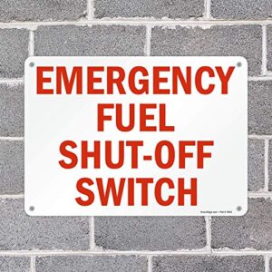 SmartSign 10 x 14 inch “Emergency Fuel Shut-Off Switch” Metal Sign, Screen Printed, 40 mil Laminated Rustproof Aluminum, Red and White