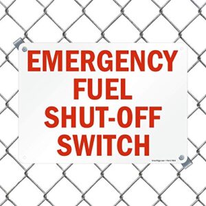 SmartSign 10 x 14 inch “Emergency Fuel Shut-Off Switch” Metal Sign, Screen Printed, 40 mil Laminated Rustproof Aluminum, Red and White