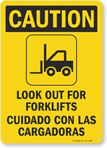 smartsign - s-8498-al-14 "caution - look out for forklifts" bilingual sign | 10" x 14" aluminum