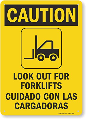 SmartSign - S-8498-AL-14 "Caution - Look Out For Forklifts" Bilingual Sign | 10" x 14" Aluminum