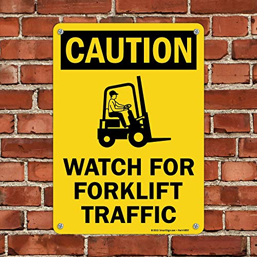 "Caution - Watch For Forklift Traffic" Sign By SmartSign | 10" x 14" Aluminum