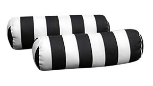 set of 2 indoor/outdoor decorative bolster/neckroll pillows - black and white stripe
