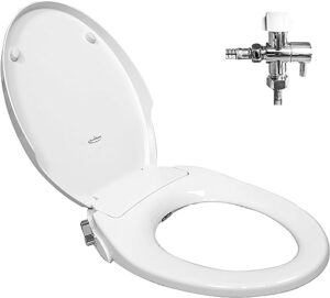 geniebidet [elongated] bidet attachment for toilet seat | fits your current toilet seat - no wiring & easy install | self cleaning dual nozzles, rear & feminine cleaning | travel bidet gift included