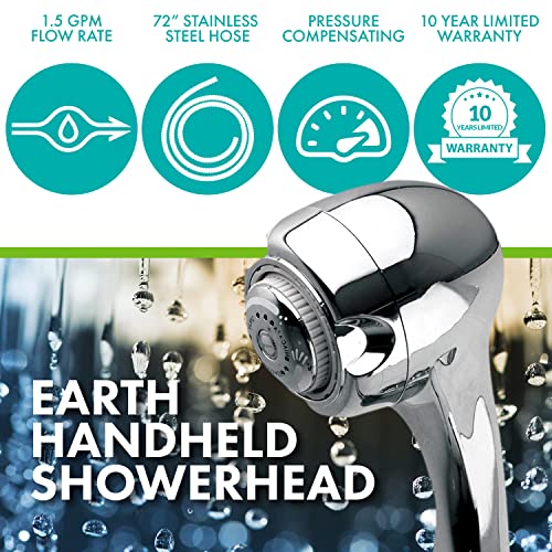 Niagara Conservation N2945CH Earth Spa 3-Spray with 1.5 GPM 2.7-in. Wall Mount Handheld Shower Head in Chrome, 1-Pack | Bathroom Shower Head Sprayer with Pressure Compensation Technology