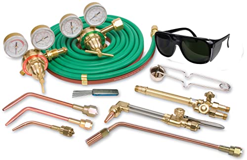 Flame Tech Complete Medium-Duty Cutting, Welding, and Heating Outfit, Oxy Acetylene Torch Kit, Cuts up to 5", Welds up to 1.25" Steel, Victor Compatible Tool Set, Tested in The USA