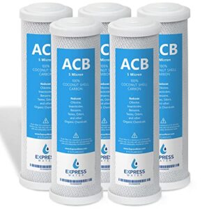 express water - fltcar0505c – 5 pack activated carbon block acb water filter replacement – 5 micron, 10 inch filter – under sink and reverse osmosis system