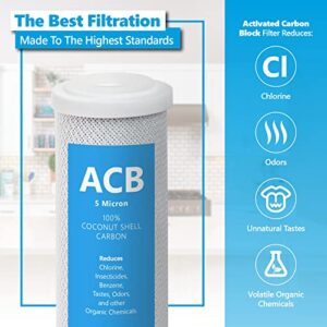 Express Water - FLTCAR0505C – 5 Pack Activated Carbon Block ACB Water Filter Replacement – 5 Micron, 10 inch Filter – Under Sink and Reverse Osmosis System