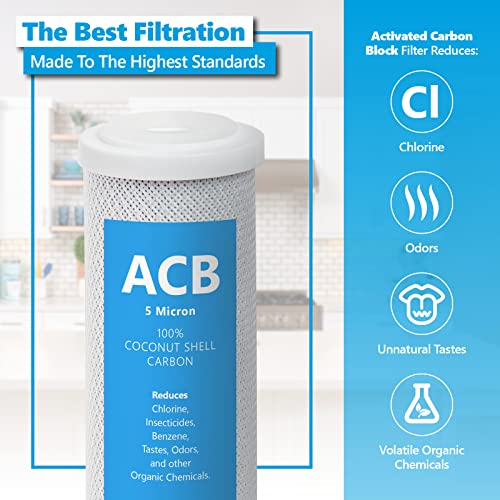 10 Pack Activated Carbon Block ACB Water Filter Replacement – 5 Micron, 10 inch Filter – Under Sink and Reverse Osmosis System