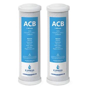 express water - fltcar0502c – 2 pack activated carbon block acb water filter replacement – 5 micron, 10 inch filter – under sink and reverse osmosis system