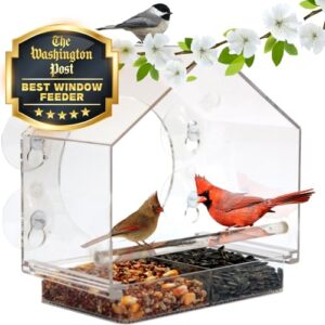 nature anywhere premium clear plastic window bird feeder for outside - window bird feeders with strong suction cups - transparent bird feeder window mount acrylic bird house for cat window perch
