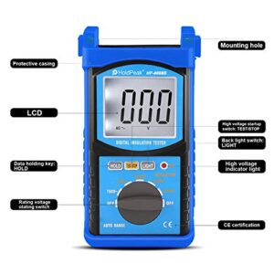 HOLDPEAK Digital Insulation Resistance Tester HP-6688B 100V/250V/500V/1000V/2500V/5000V Voltage Test, 200G Ohms Megohmmeter 2000 Counts Backlight, Auto Ranging, Data Hold (Battery Included)