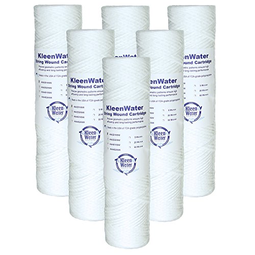 KleenWater KW2510SW Replacement String Wound Water Filters Cartridges, Dirt Rust Sediment Filtration, Made in USA, Set of 6