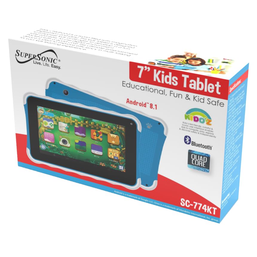 Supersonic Kids' SC-774KT Munchkins Blue 7” Tablet with Android Oreo GO & Bluetooth 8GB