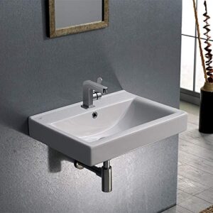 cerastyle 064200-u-one hole mona rectangular ceramic wall mounted/self rimming bathroom sink, white
