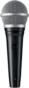 shure pga48 dynamic microphone - handheld mic for vocals with cardioid pick-up pattern, discrete on/off switch, 3-pin xlr connector, 15' xlr-to-xlr cable, stand adapter and zipper pouch (pga48-xlr)