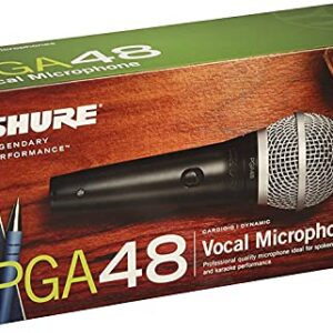 Shure PGA48 Dynamic Microphone - Handheld Mic for Vocals with Cardioid Pick-up Pattern, Discrete On/Off Switch, 3-pin XLR Connector, 15' XLR-to-XLR Cable, Stand Adapter and Zipper Pouch (PGA48-XLR)