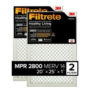 filtrete 20x25x1 air filter, mpr 2800, merv 14, healthy living ultrafine particle reduction 3-month pleated 1-inch air filters, 2 filters