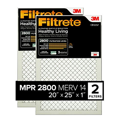 Filtrete 20x25x1 Air Filter, MPR 2800, MERV 14, Healthy Living Ultrafine Particle Reduction 3-Month Pleated 1-Inch Air Filters, 2 Filters