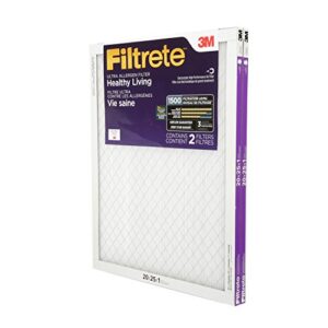 Filtrete 20x25x1 Air Filter, MPR 1500, MERV 12, Healthy Living Ultra-Allergen 3-Month Pleated 1-Inch Air Filters, 2 Filters