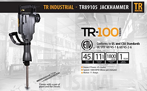 TR Industrial TR89105 Original Demolition Jack Hammer with Point and Flat Chisel Bit, Silver
