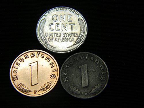 AU 1943 Steel Cent + Nazi Coin WW2 3rd Reich German US Lot