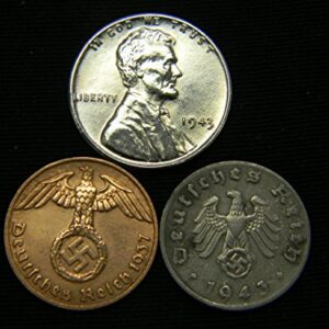 AU 1943 Steel Cent + Nazi Coin WW2 3rd Reich German US Lot