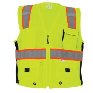 global glove safety vest with 6 pockets and zipper front, high visibility, lightweight and breathable mesh, ansi class 2 compliant, x-large