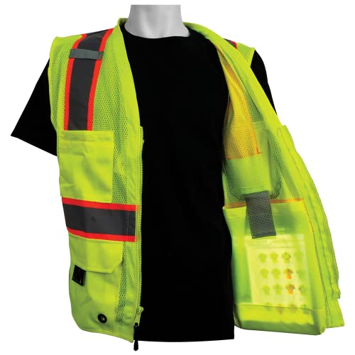 Global Glove Safety Vest with 6 Pockets and Zipper Front, High Visibility, Lightweight and Breathable Mesh, ANSI Class 2 Compliant, X-Large