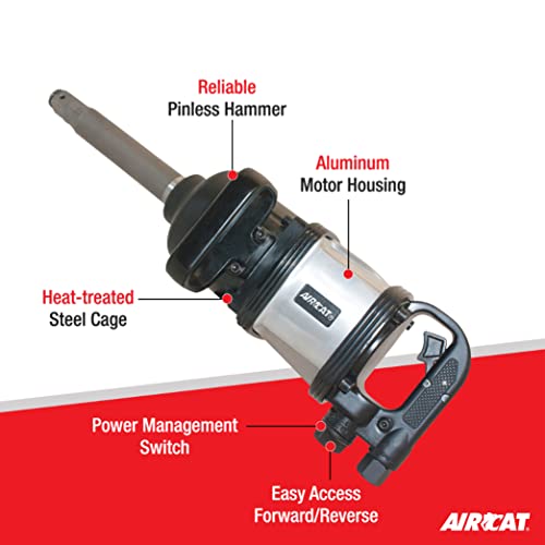 AIRCAT Pneumatic Tools 1994 1-Inch Super Duty Straight Impact Wrench with 8-Inch Extended Anvil 2,500 ft-lbs