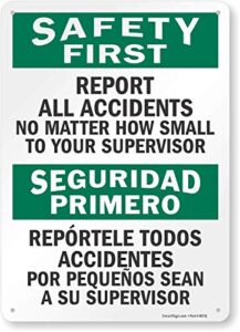 smartsign - s-5981-pl-14 "safety first - report all accidents to supervisor" bilingual sign | 10" x 14" plastic