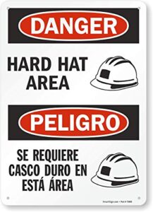 smartsign - s-2115-pl-14 "danger - hard hat area" bilingual sign | 10" x 14" plastic