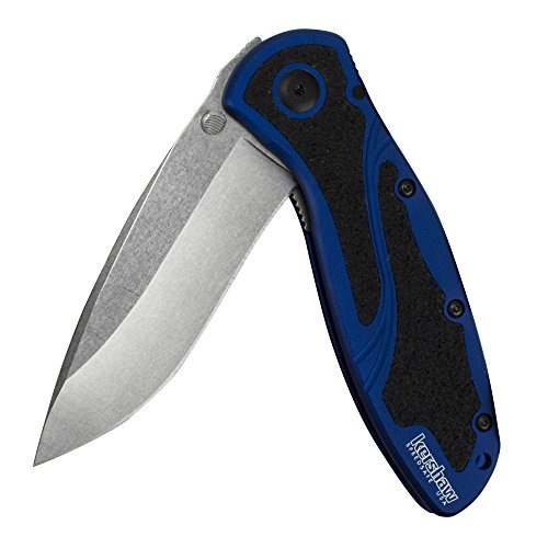 Kershaw Blur Navy Blue Pocketknife, 3.4" Sandvik 14C28N Stainless Steel Recurved Blade, Assisted Thumb-Stud Opening EDC,Black/Blue