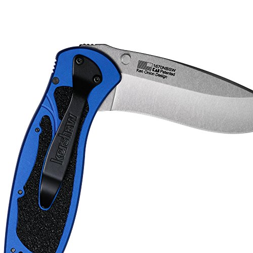 Kershaw Blur Navy Blue Pocketknife, 3.4" Sandvik 14C28N Stainless Steel Recurved Blade, Assisted Thumb-Stud Opening EDC,Black/Blue