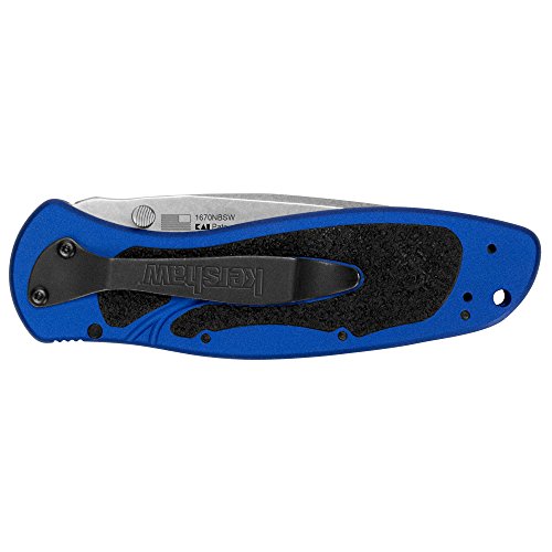 Kershaw Blur Navy Blue Pocketknife, 3.4" Sandvik 14C28N Stainless Steel Recurved Blade, Assisted Thumb-Stud Opening EDC,Black/Blue