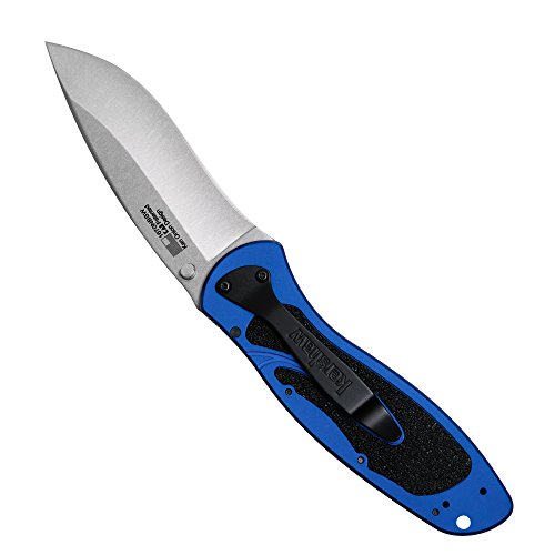 Kershaw Blur Navy Blue Pocketknife, 3.4" Sandvik 14C28N Stainless Steel Recurved Blade, Assisted Thumb-Stud Opening EDC,Black/Blue