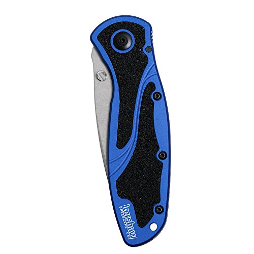 Kershaw Blur Navy Blue Pocketknife, 3.4" Sandvik 14C28N Stainless Steel Recurved Blade, Assisted Thumb-Stud Opening EDC,Black/Blue