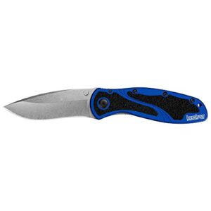 Kershaw Blur Navy Blue Pocketknife, 3.4" Sandvik 14C28N Stainless Steel Recurved Blade, Assisted Thumb-Stud Opening EDC,Black/Blue