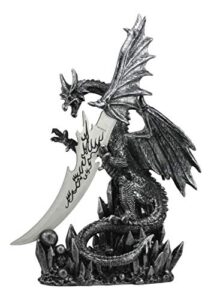 ebros 13"tall large dreamwork fantasy bahamut elder dragon statue with fire dagger blunt knife as letter opener or decorative dagger