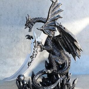 Ebros 13"Tall Large Dreamwork Fantasy Bahamut Elder Dragon Statue With Fire Dagger Blunt Knife As Letter Opener Or Decorative Dagger