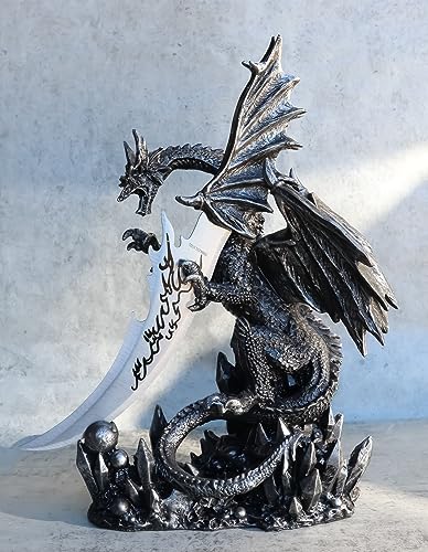 Ebros 13"Tall Large Dreamwork Fantasy Bahamut Elder Dragon Statue With Fire Dagger Blunt Knife As Letter Opener Or Decorative Dagger