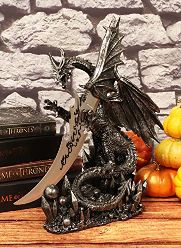 Ebros 13"Tall Large Dreamwork Fantasy Bahamut Elder Dragon Statue With Fire Dagger Blunt Knife As Letter Opener Or Decorative Dagger