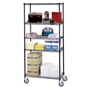 Omega 18" Deep x 36" Wide x 60" High 5 Tier Black Wire Shelf Truck with 1200 lb Capacity