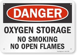 smartsign - s-5904-pl-10 danger - oxygen storage, no smoking, open flames sign by | 7" x 10" plastic