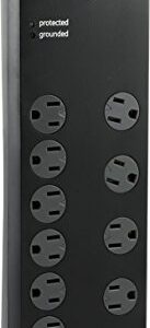 GE Surge Protector with 10 Outlets and 2 USB Ports, Twist-to-Lock, Black, 13476