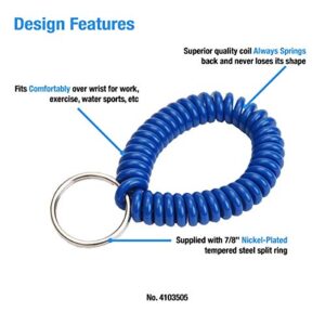 Wrist Coil with Split Key Ring, Blue, PK5